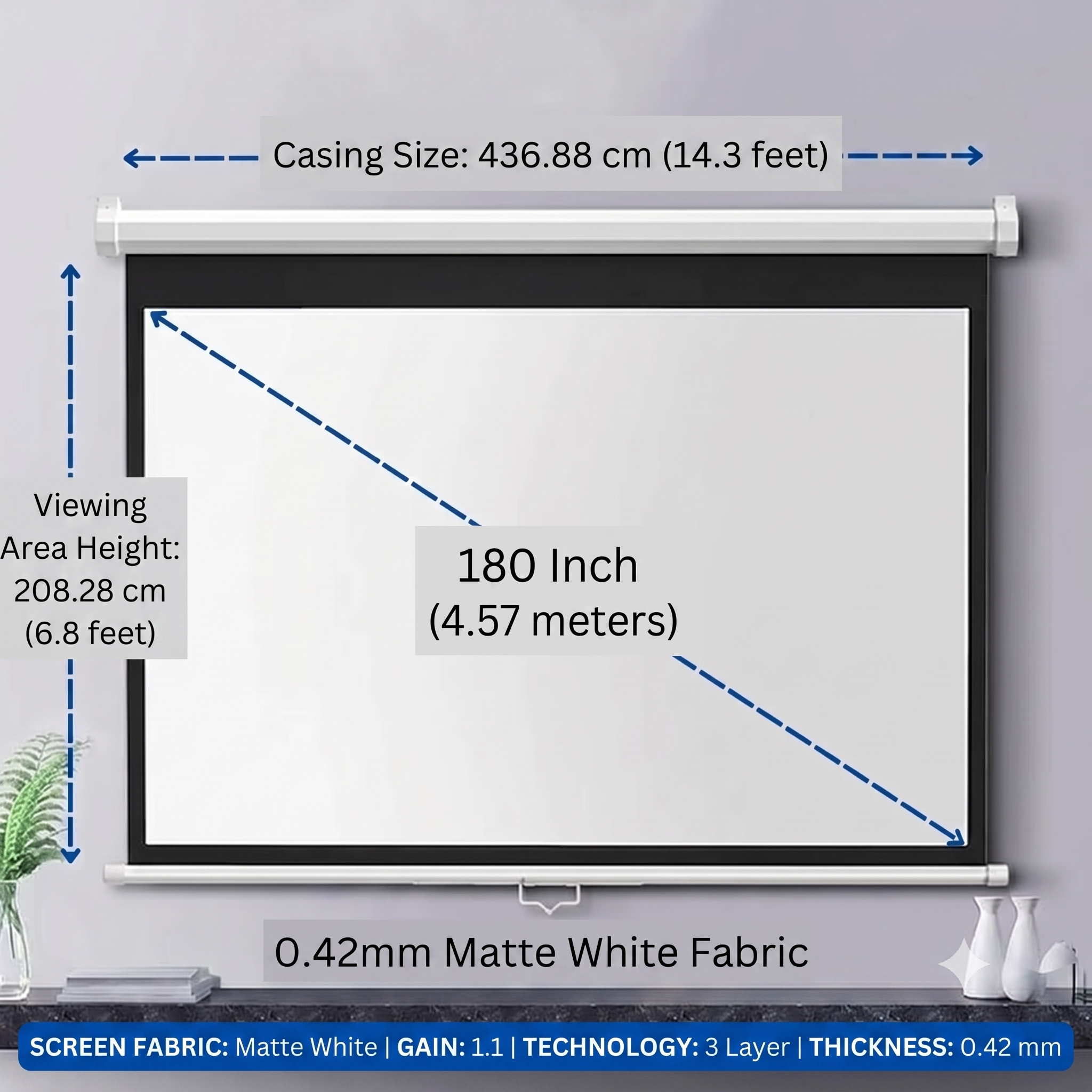 180 NEO Eco Motorised Projector Screen (16:9) | Extra Large Viewing Screen | Matte White | Budget Large-Venue Use