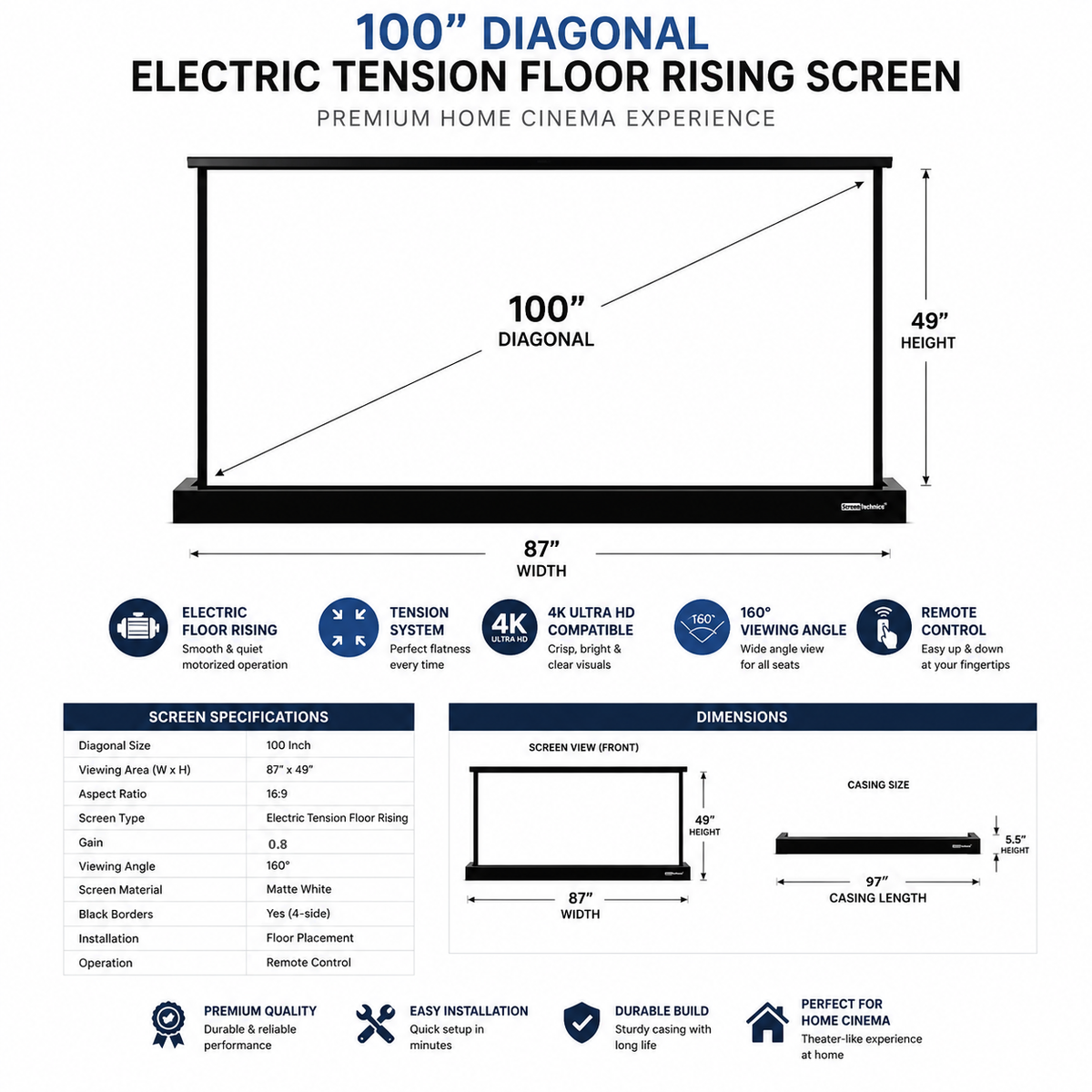 110 Floor Rising UST ALR Projector Screen – view 4
