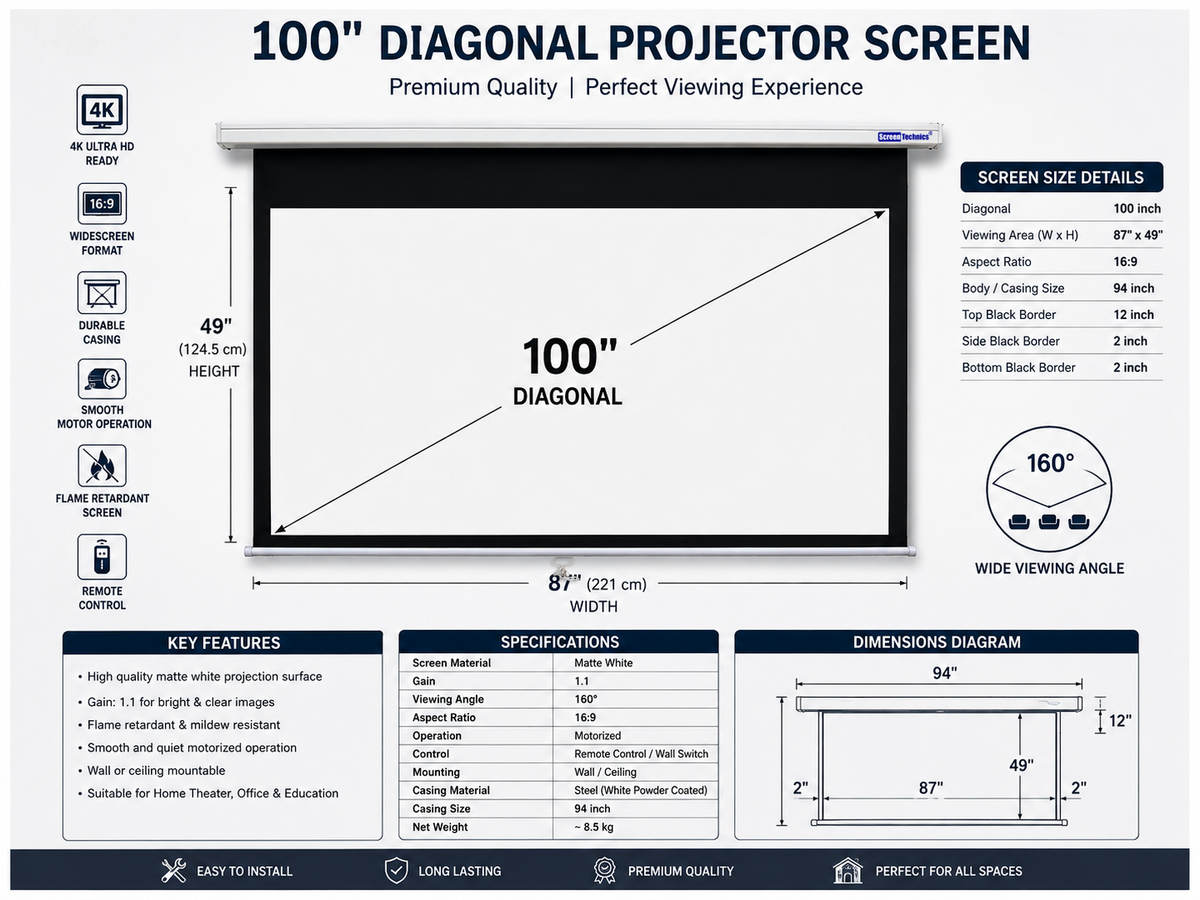 108 inch (16:9) Insta-Lock Projector Screen Wall & Ceiling Mount – view 4