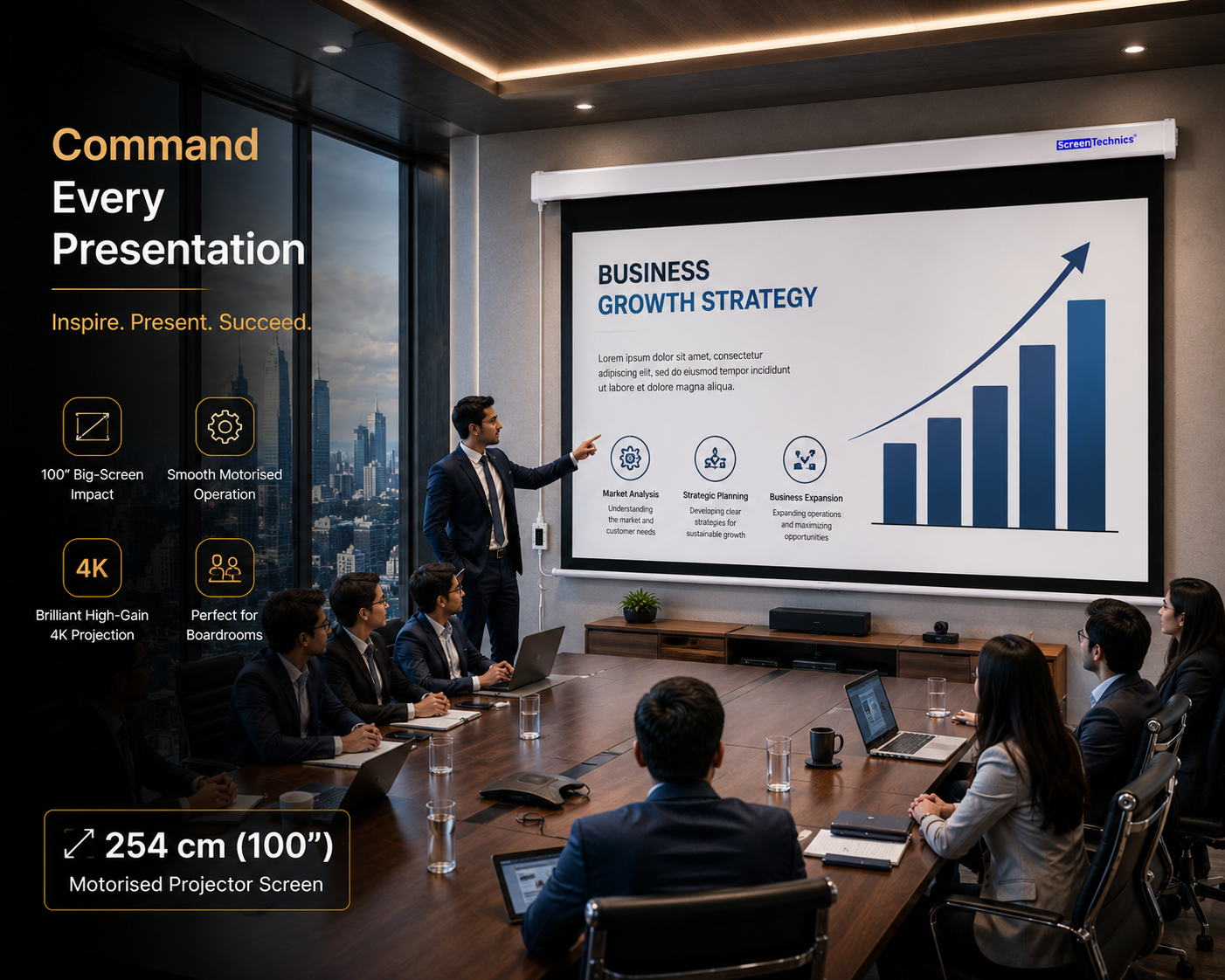 100 Motorized Projector Screen (16:9) | HD Matte White | Smooth Lift Motor | Home Cinema Ready