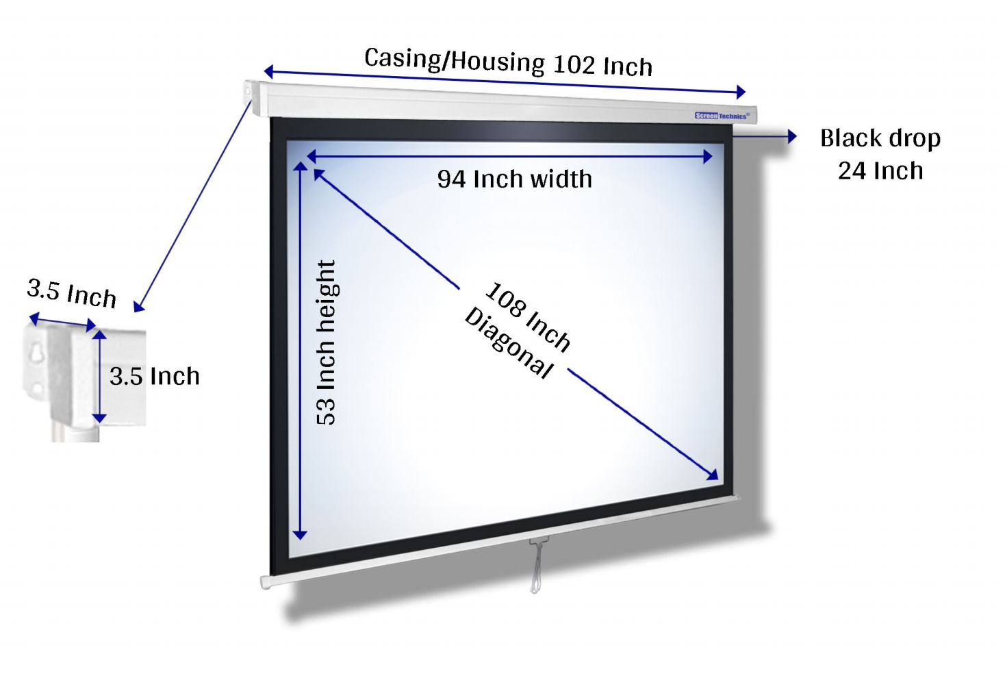 Projector Screen 274 cm (108) Insta-Lock Projector Screen | Slow Retraction | 16:9 Aspect Ratio | Wall & Ceiling Mount | 4 Black Drop | High-Gain 4K 3-Layer Fabric | Heavy-Duty Casing | Ideal for Premium Conference Rooms, Classrooms & Home Viewing