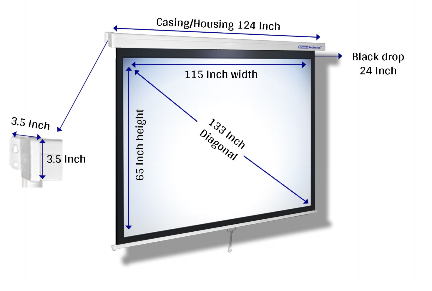 Projector Screen 330 cm (130) Insta-Lock Projector Screen | Slow Retraction | 16:9 Aspect Ratio | Wall & Ceiling Mount | 4 Black Drop | High-Gain 4K 3-Layer Fabric | Heavy-Duty Casing | Ideal for Premium Conference Rooms, Classrooms & Home Viewing