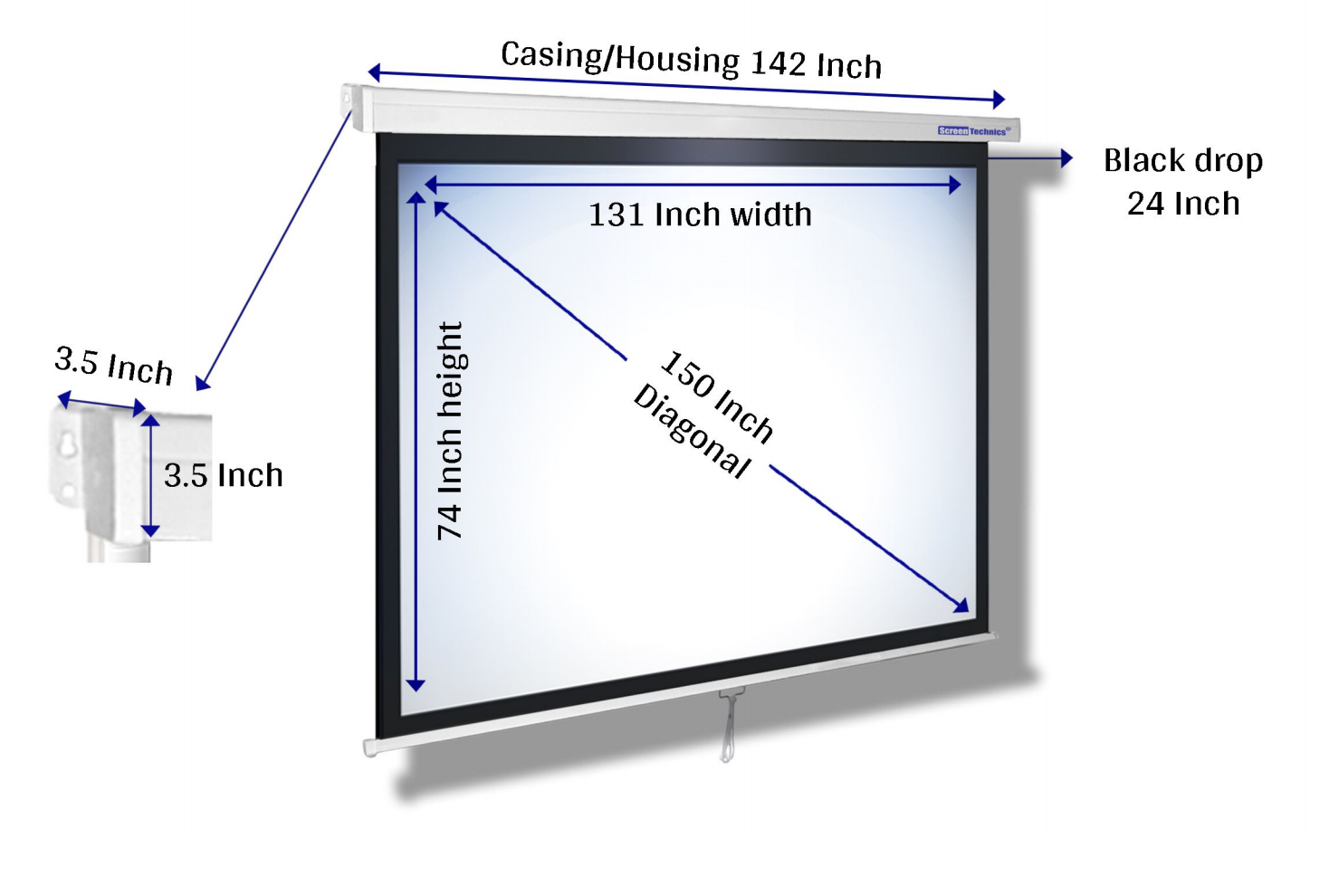Projector Screen 381 cm (150) Insta-Lock Projector Screen | Slow Retraction | 16:9 Aspect Ratio | Wall & Ceiling Mount | 4 Black Drop | High-Gain 4K 3-Layer Fabric | Heavy-Duty Casing | Ideal for Premium Conference Rooms, Classrooms & Home Viewing