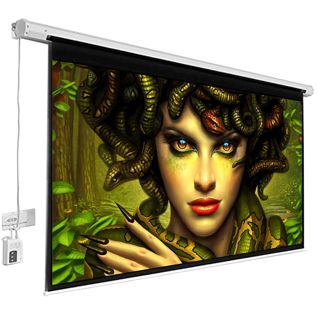 108-Inch NEO Eco Motorised Projector Screen (16:9) | HD Matte White Fabric | Hexagonal Casing | Economic Electric Screen
