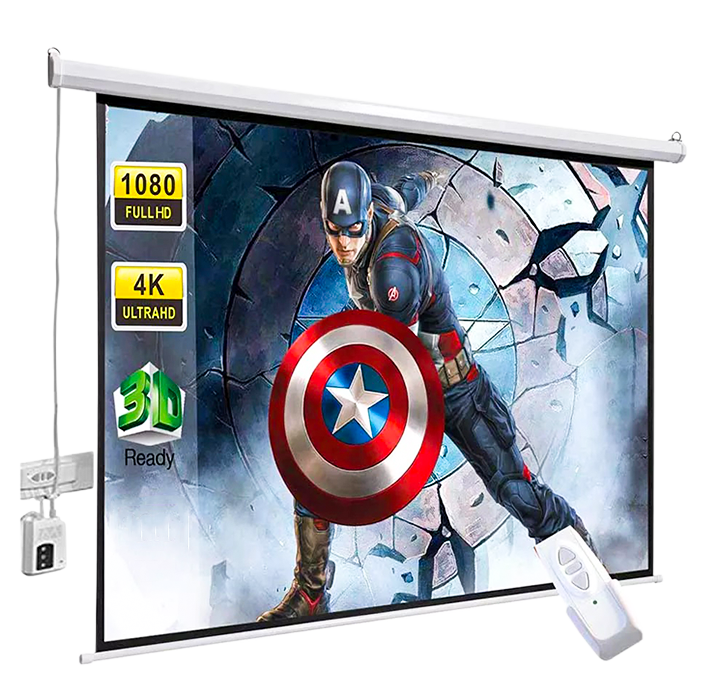 Projector Screen 6x4 (84) Motorised Projector Screen | Synchronous Motor | 4:3 Aspect Ratio | Wall & Ceiling Mount | 4 Top Black Drop | High-Gain 4K | 3-Layer Fabric | Heavy-Duty Casing | Ideal for Premium Conference Rooms, Classrooms & Home Viewing