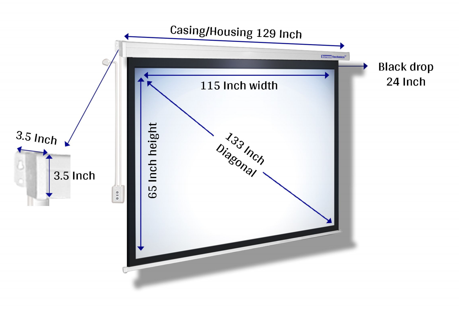 133 Motorized Projector Screen (16:9) | Large Format | Matte White | Electric Drop-Down Projection Screen