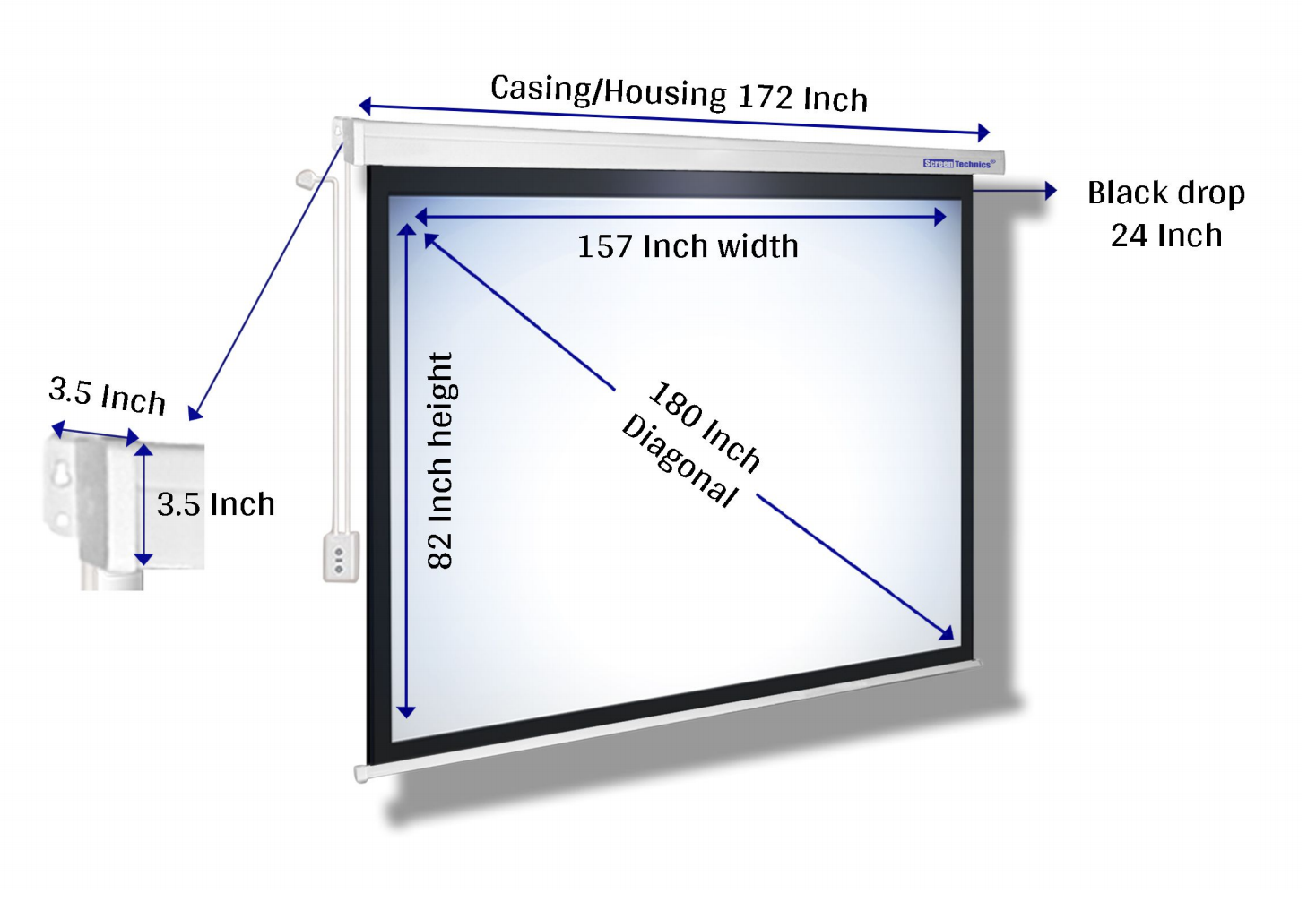 180 Motorized Projector Screen (16:9) | Large Venue Motorized Screen | Matte White | Heavy-Duty Casing