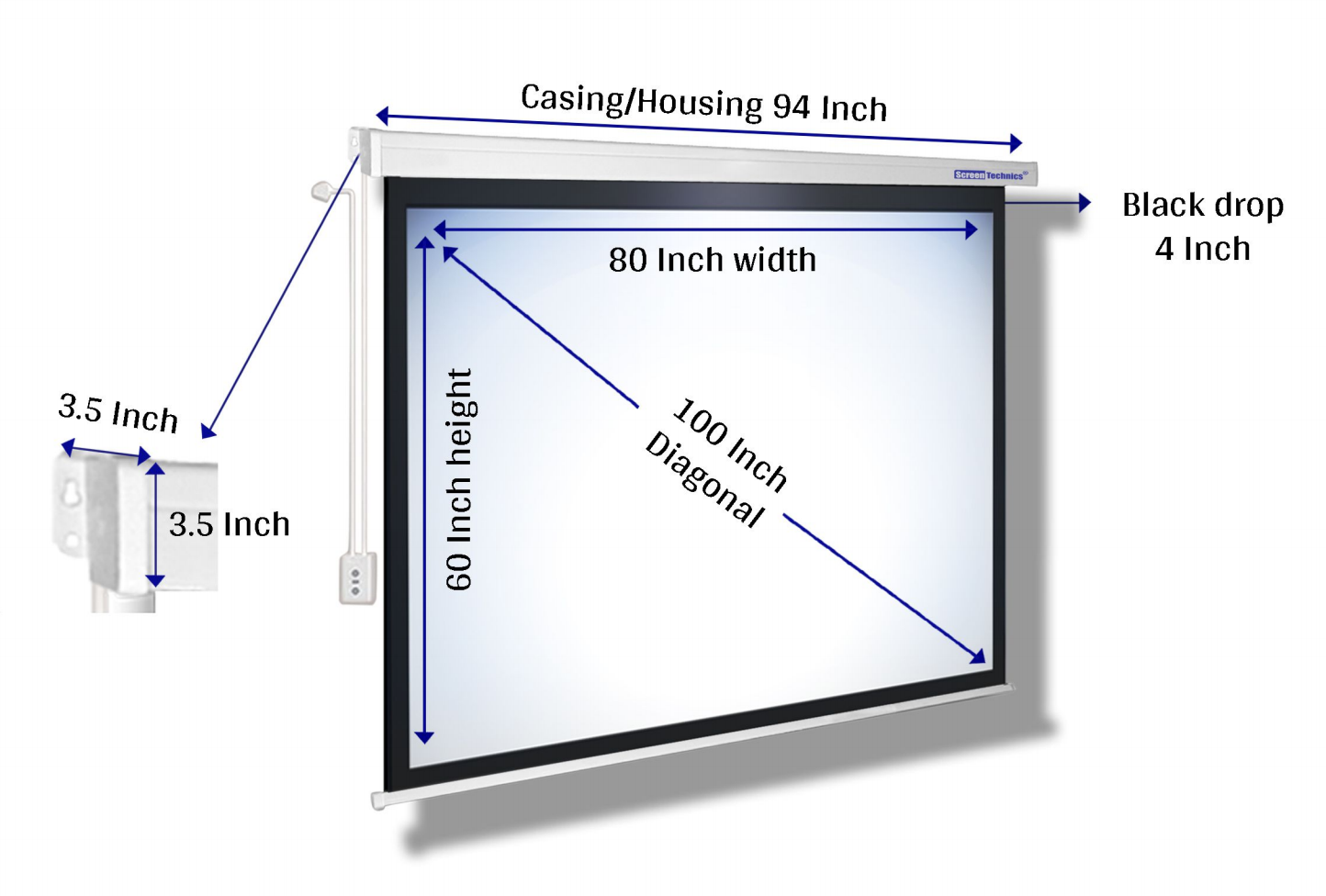 Projector Screen 7x5 (100) Motorised Projector Screen | Synchronous Motor | 4:3 Aspect Ratio | Wall & Ceiling Mount | 4 Top Black Drop | High-Gain 4K | 3-Layer Fabric | Heavy-Duty Casing | Ideal for Premium Conference Rooms, Classrooms & Home Viewing