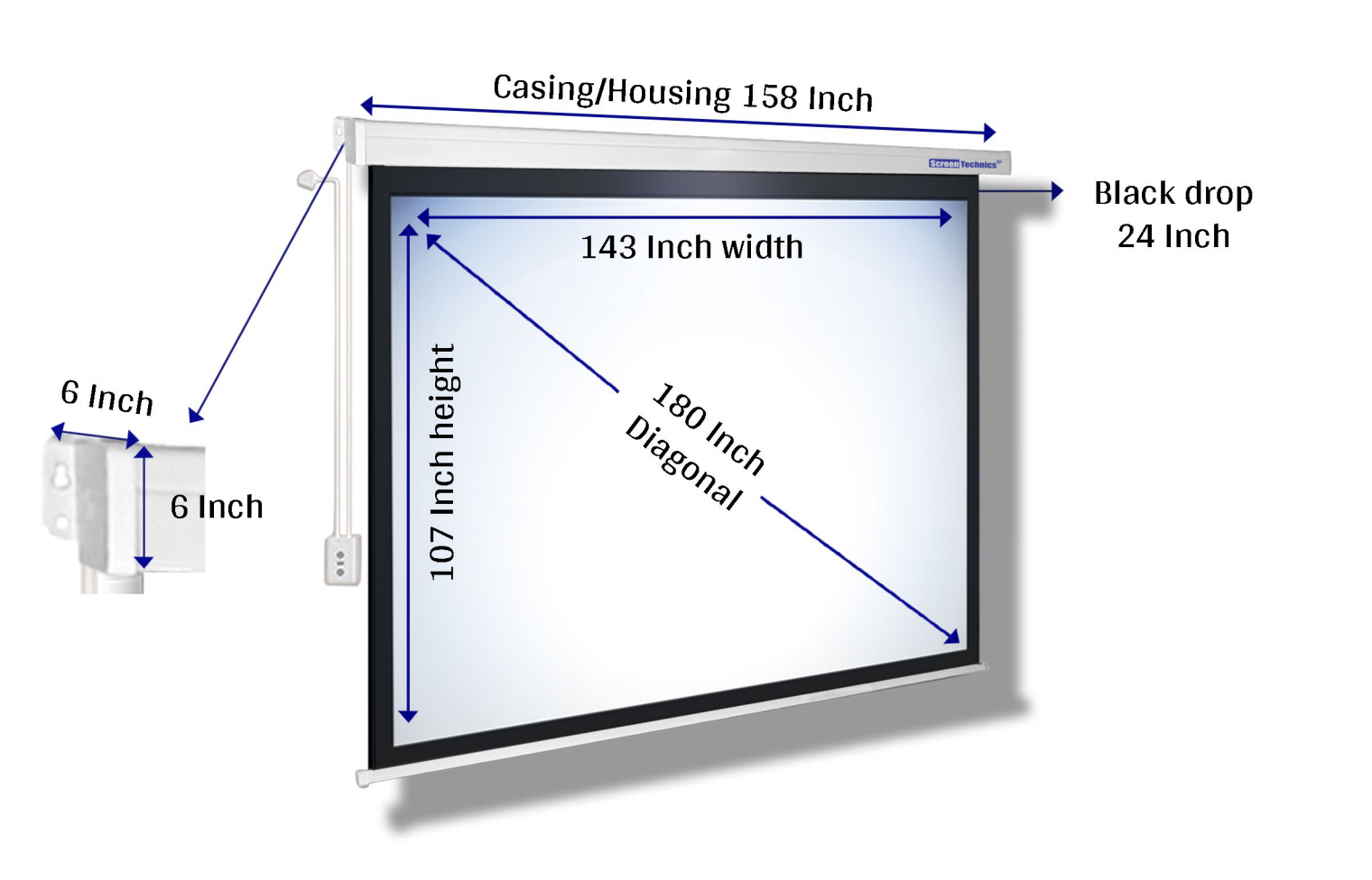 Projector Screen 12x9 (180) Motorised Projector Screen | Synchronous Motor | 4:3 Aspect Ratio | Wall & Ceiling Mount | 4 Top Black Drop | High-Gain 4K | 3-Layer Fabric | Heavy-Duty Casing | Ideal for Premium Conference Rooms, Classrooms & Home Viewing