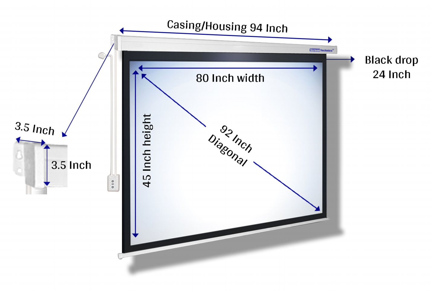 92 Motorized Projector Screen (16:9) | Matte White | Remote Control | Home Theater & Office Projection