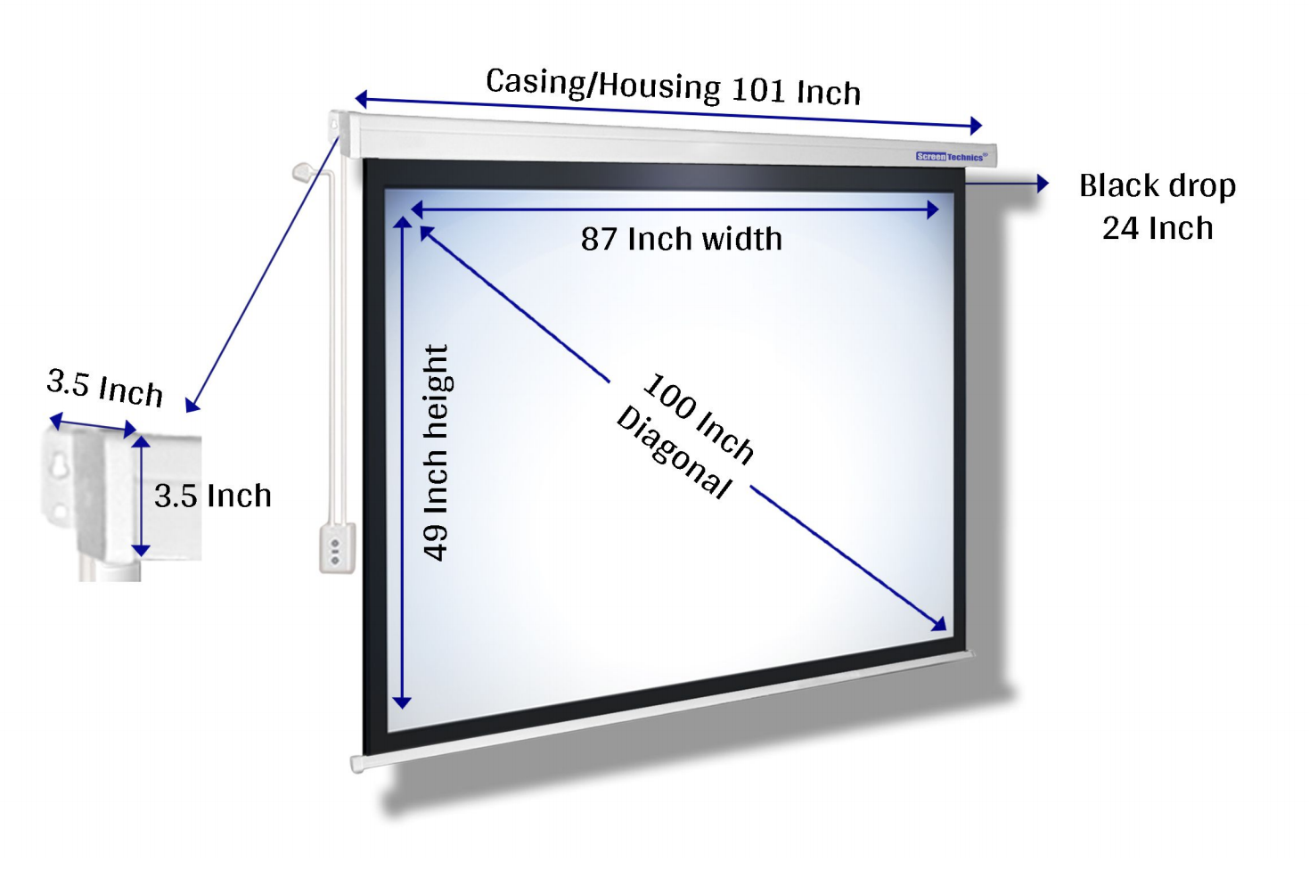 100 Motorized Projector Screen (16:9) | HD Matte White | Smooth Lift Motor | Home Cinema Ready