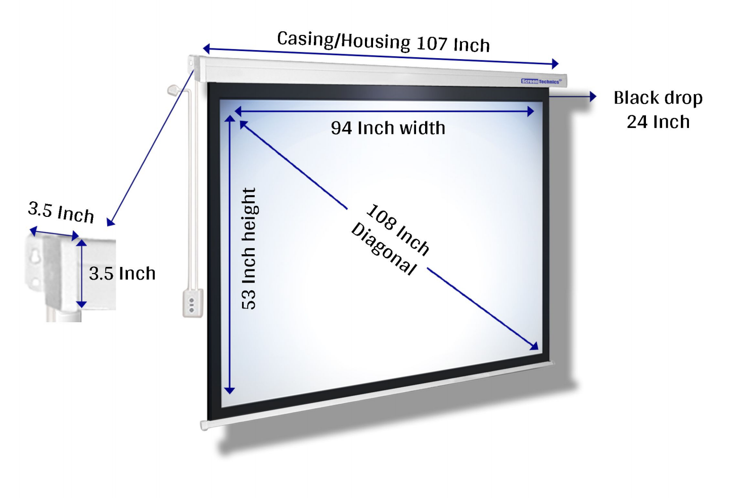 100 Motorized Projector Screen (16:9) | HD Matte White | Smooth Lift Motor | Home Cinema Ready