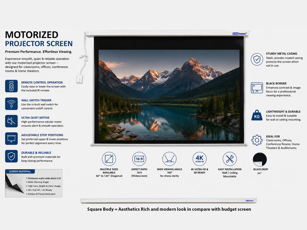 ScreenTechnics 108″ (16:9) Motorized Projector Screen Remote Controlled Wall & Ceiling Mount – view 2