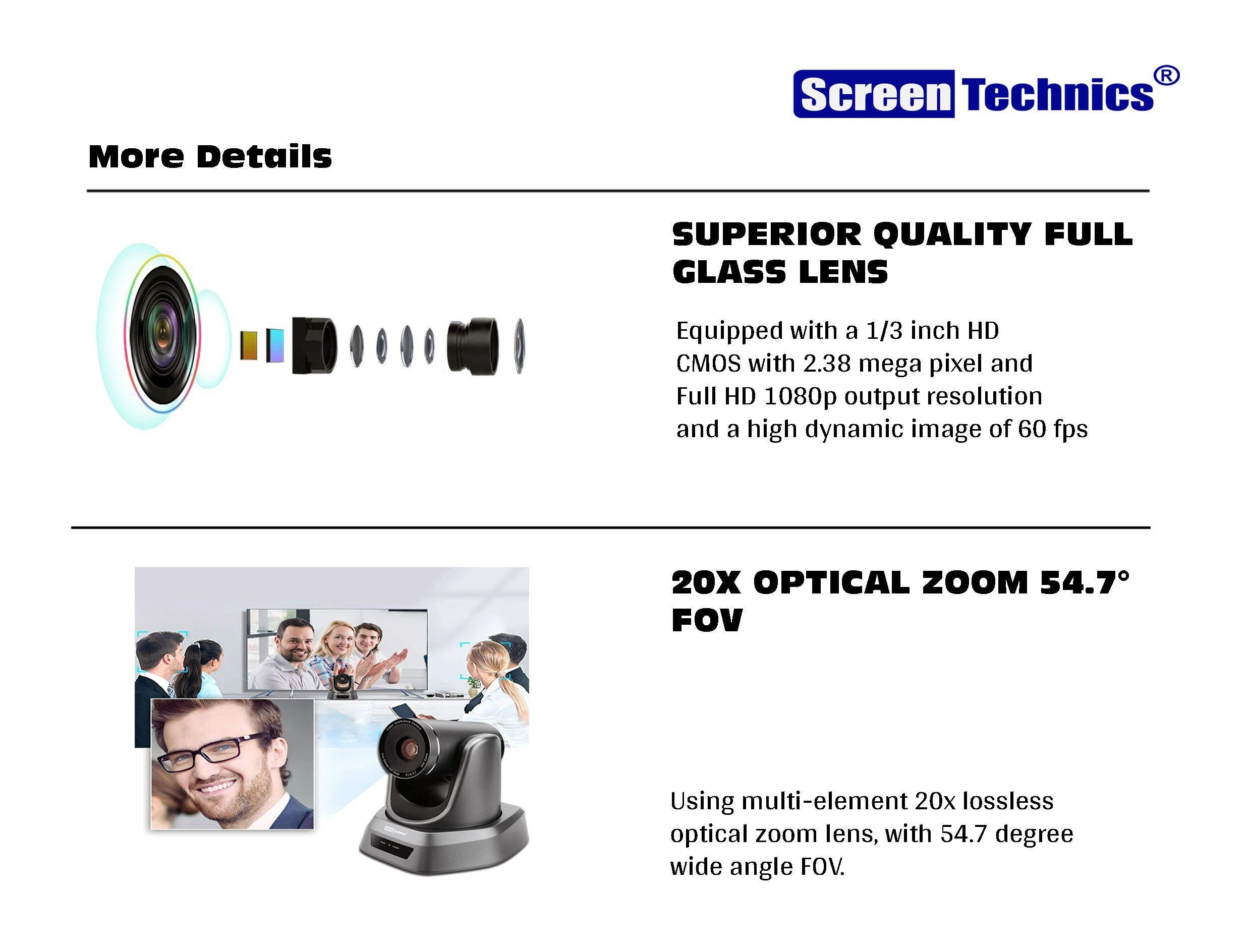 PTZ Camera with AI Auto-Tracking | 20X Optical Zoom | Full HD | Ideal for Live Streaming, Online Teaching & Classroom Recording | USB 3.0 & HDMI Connectivity