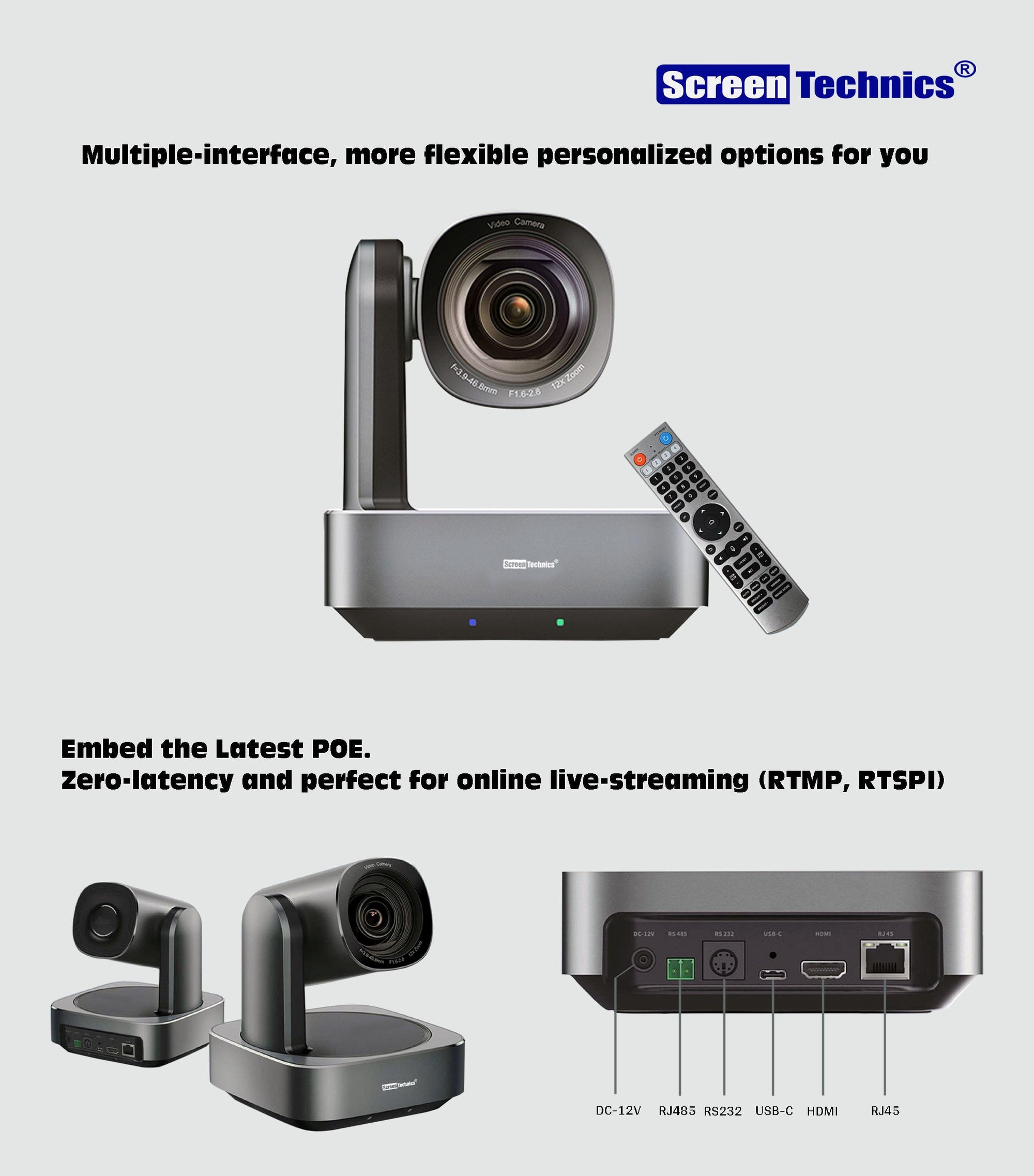 PTZ Camera with AI Auto-Tracking | 12 X Optical Zoom | 4K 30hz | Ideal for Live Streaming,conference room, Online Teaching & Classroom Recording | USB 3.0 & HDMI  RJ45, support POE