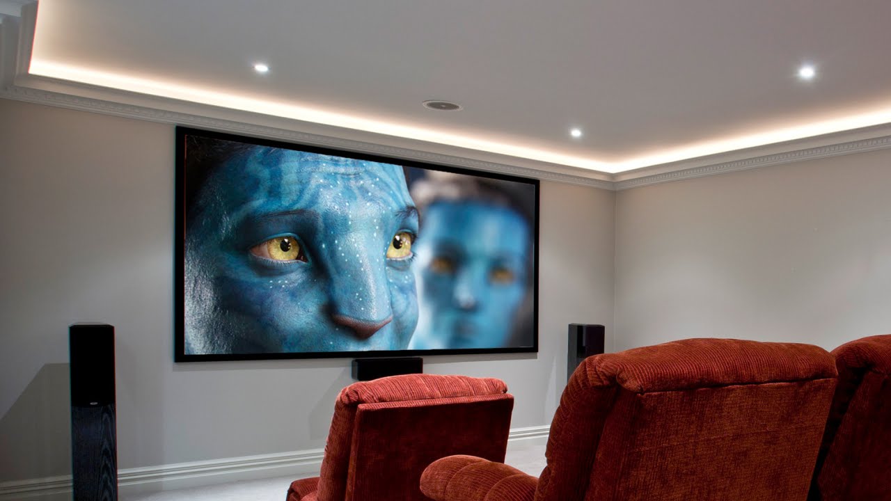 110 Diagonal, 16:9 Fixed Frame Projector Screen | 4K Gray Acoustic Fabric with Black Masking Border | Perfect for Large Meeting Rooms & Home Cinema